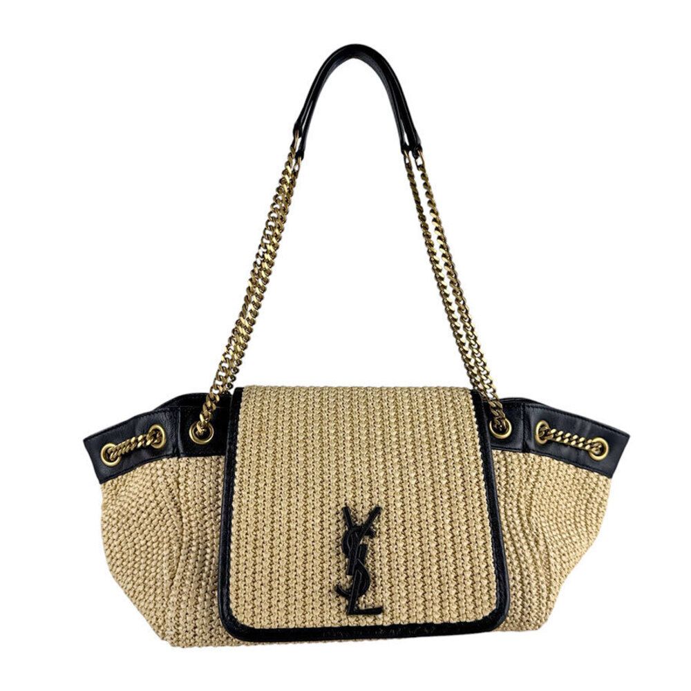 Saint Laurent Nolita Shoulder Bag Raffia Leather Black